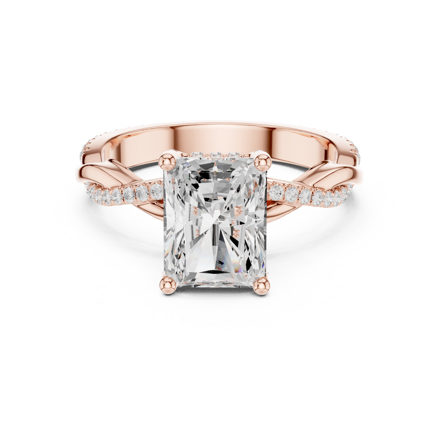 2.35ctw Radiant-Cut Pavé Diamond Twisted Infinity Ring | Yellow Gold Solitaire