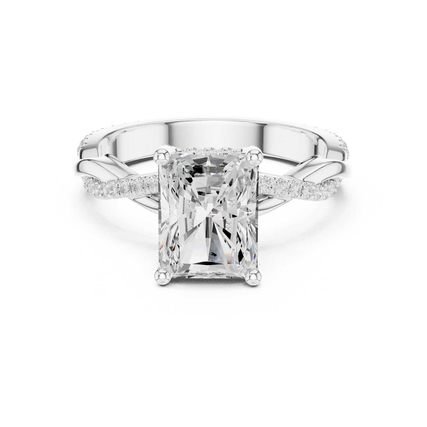 2.35ctw Radiant-Cut Pavé Diamond Twisted Infinity Ring | Yellow Gold Solitaire