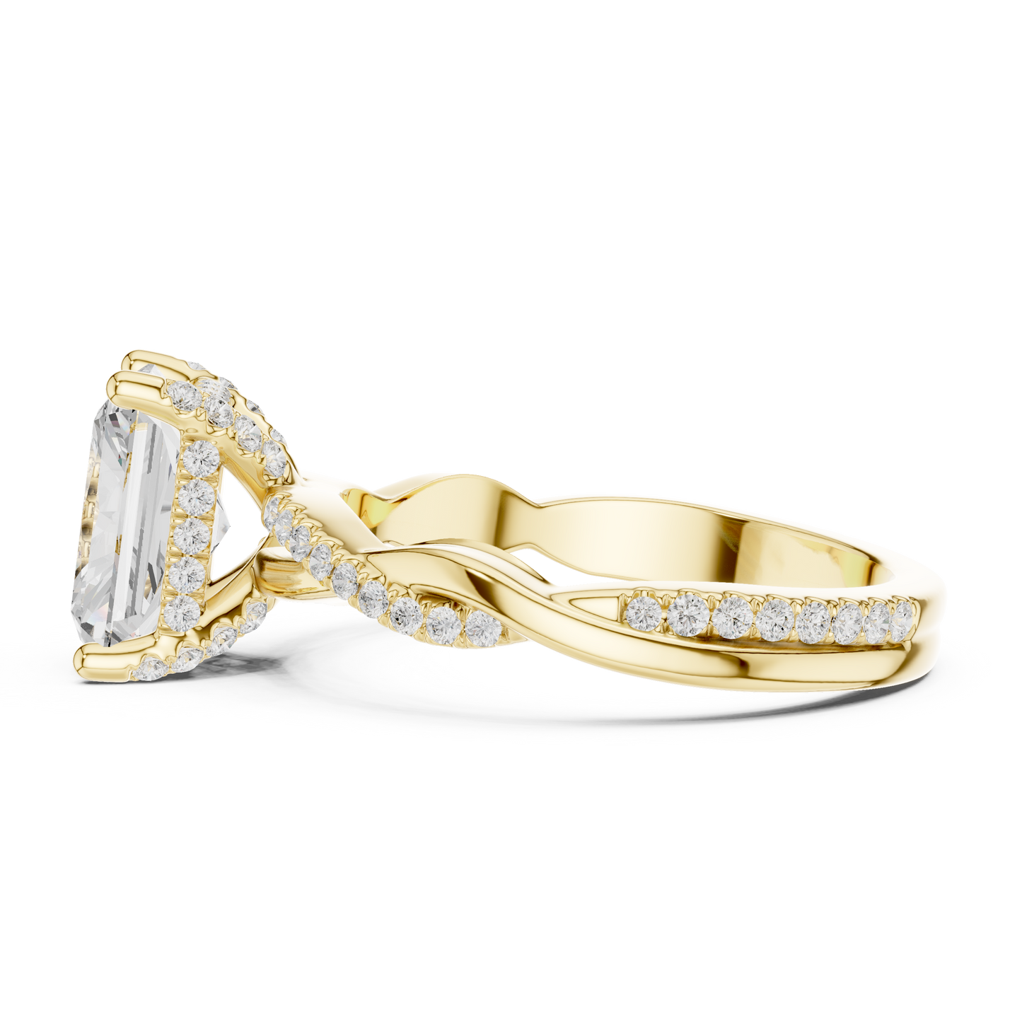 2.35ctw Radiant-Cut Pavé Diamond Twisted Infinity Ring | Yellow Gold Solitaire