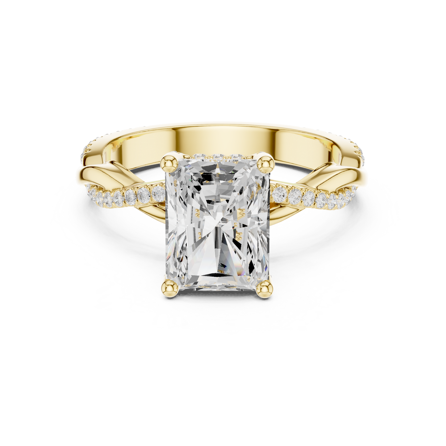 2.35ctw Radiant-Cut Pavé Diamond Twisted Infinity Ring | Yellow Gold Solitaire