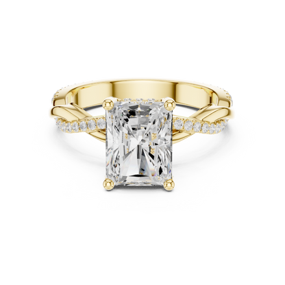 2.35ctw Radiant-Cut Pavé Diamond Twisted Infinity Ring | Yellow Gold Solitaire