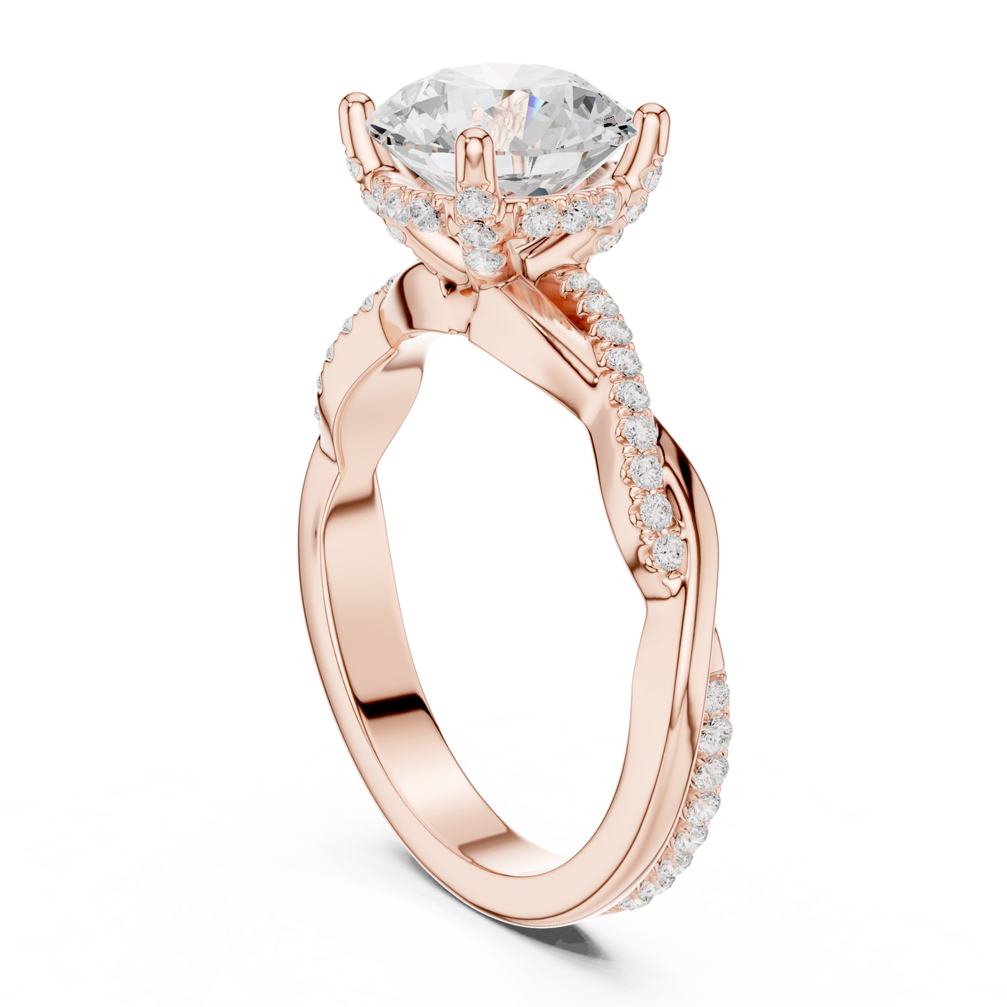 2.31ctw Round-Cut Pavé Diamond Twisted Infinity Ring | Yellow Gold Solitaire