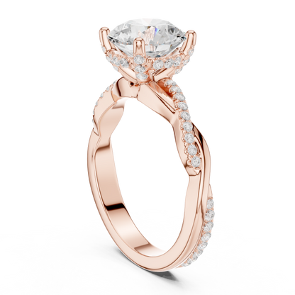 2.31ctw Round-Cut Pavé Diamond Twisted Infinity Ring | Yellow Gold Solitaire
