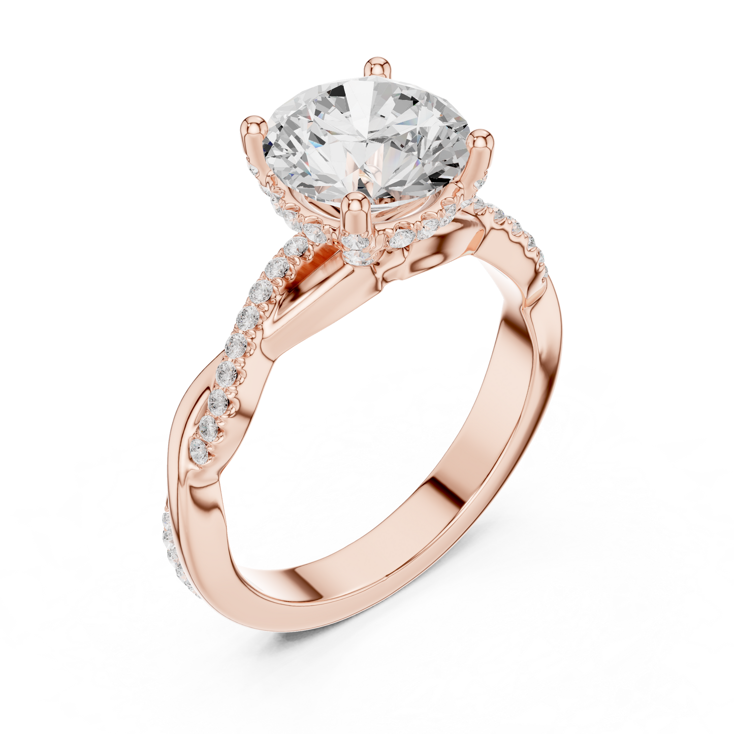 2.31ctw Round-Cut Pavé Diamond Twisted Infinity Ring | Yellow Gold Solitaire