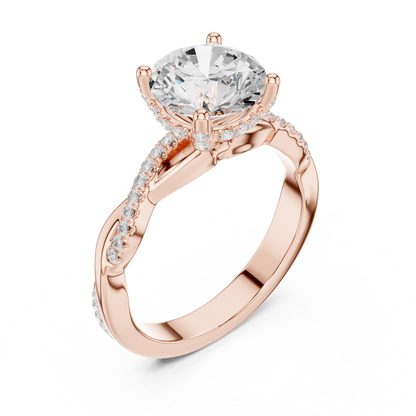2.31ctw Round-Cut Pavé Diamond Twisted Infinity Ring | Yellow Gold Solitaire