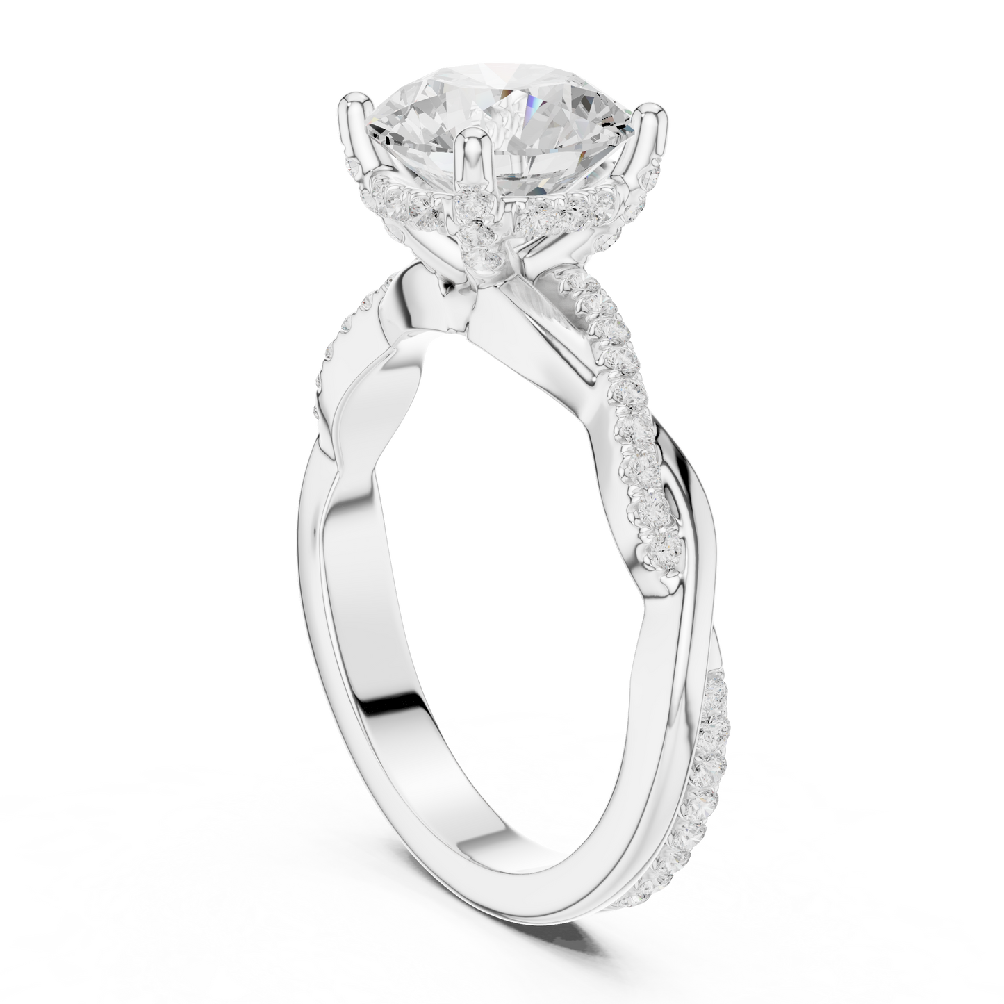 2.31ctw Round-Cut Pavé Diamond Twisted Infinity Ring | Yellow Gold Solitaire