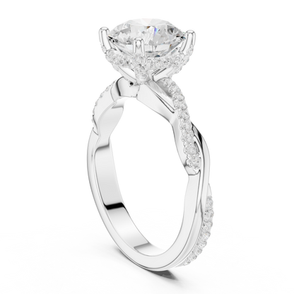 2.31ctw Round-Cut Pavé Diamond Twisted Infinity Ring | Yellow Gold Solitaire