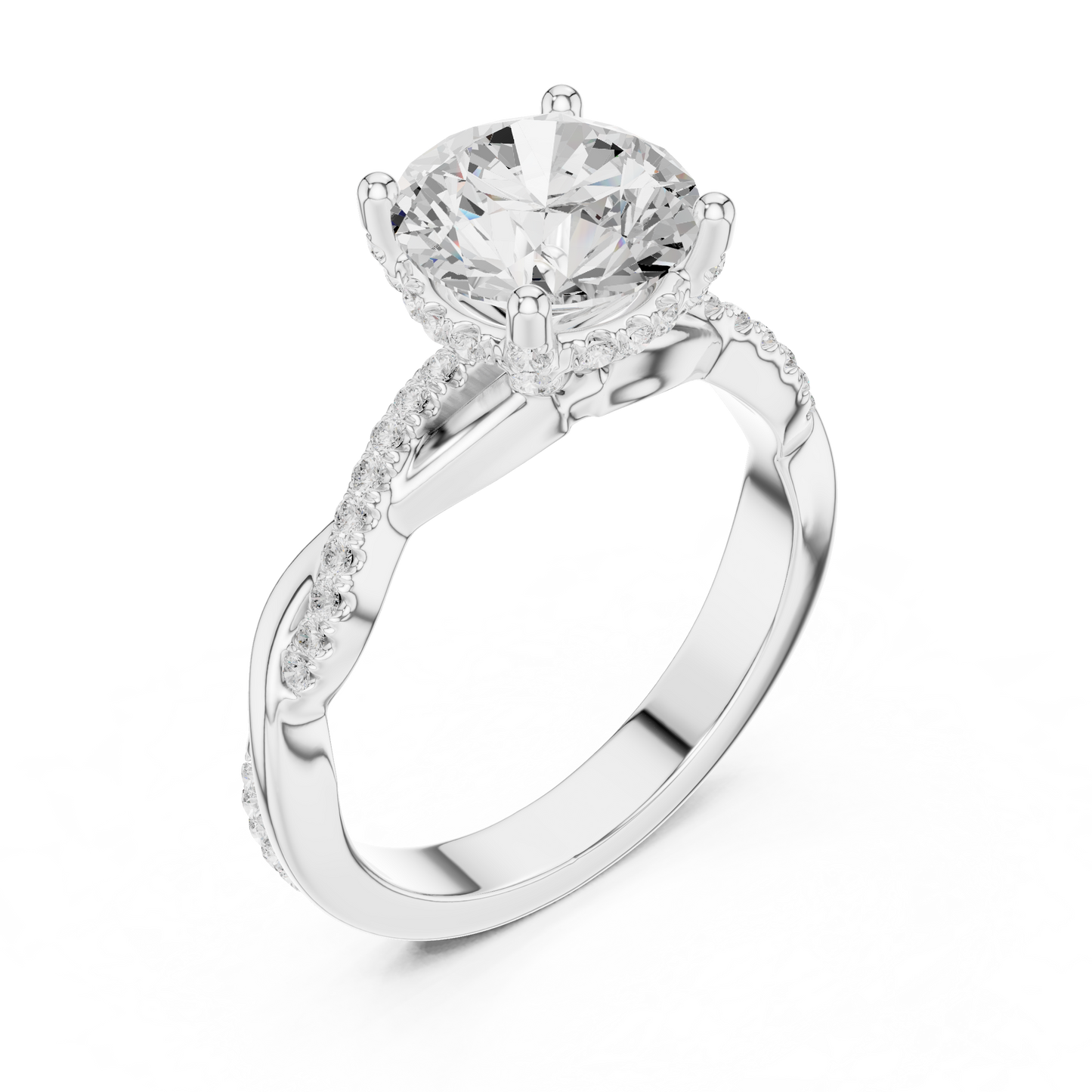 2.31ctw Round-Cut Pavé Diamond Twisted Infinity Ring | Yellow Gold Solitaire