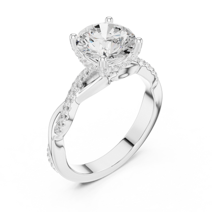 2.31ctw Round-Cut Pavé Diamond Twisted Infinity Ring | Yellow Gold Solitaire