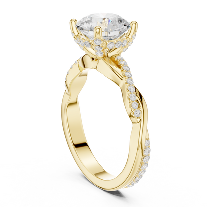2.31ctw Round-Cut Pavé Diamond Twisted Infinity Ring | Yellow Gold Solitaire