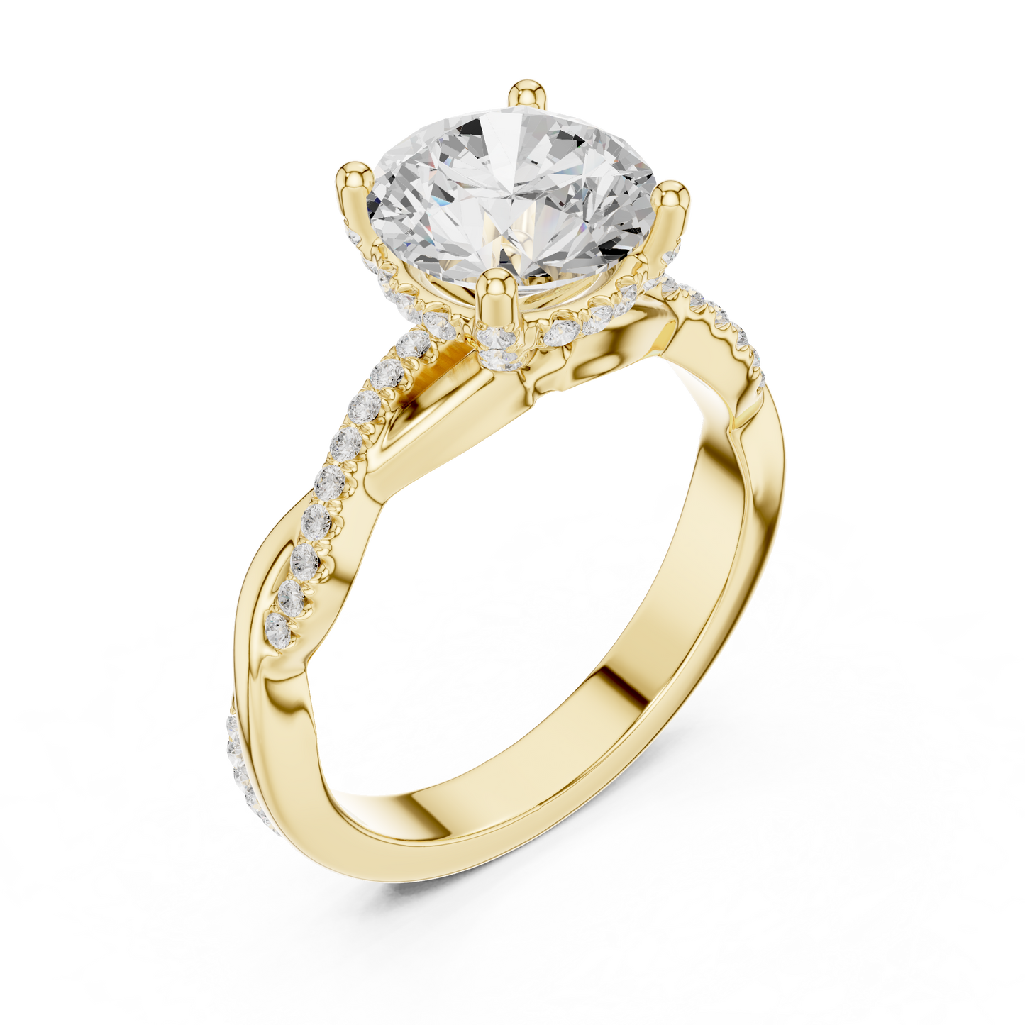 2.31ctw Round-Cut Pavé Diamond Twisted Infinity Ring | Yellow Gold Solitaire