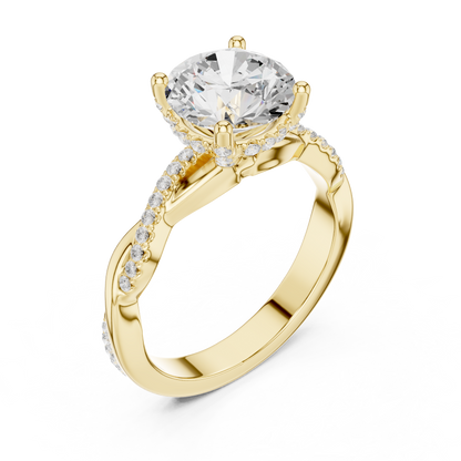 2.31ctw Round-Cut Pavé Diamond Twisted Infinity Ring | Yellow Gold Solitaire