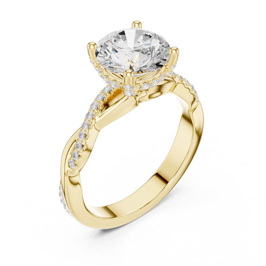 2.31ctw Round-Cut Pavé Diamond Twisted Infinity Ring | Yellow Gold Solitaire