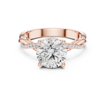 2.31ctw Round-Cut Pavé Diamond Twisted Infinity Ring | Yellow Gold Solitaire