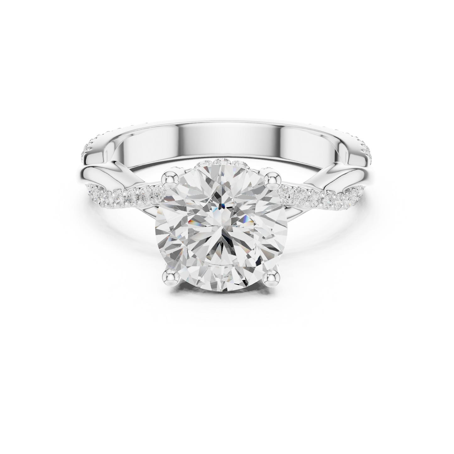 2.31ctw Round-Cut Pavé Diamond Twisted Infinity Ring | Yellow Gold Solitaire