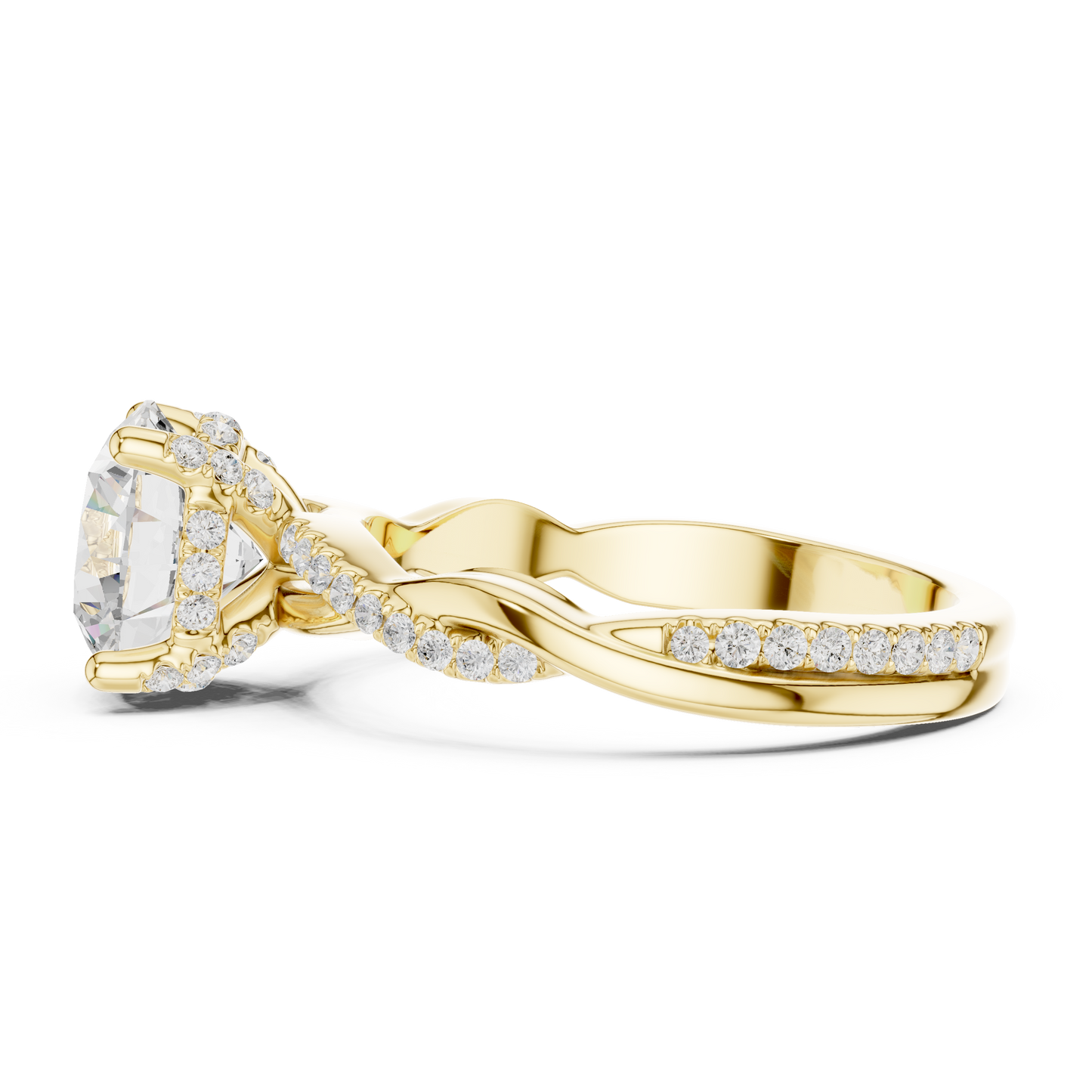 2.31ctw Round-Cut Pavé Diamond Twisted Infinity Ring | Yellow Gold Solitaire