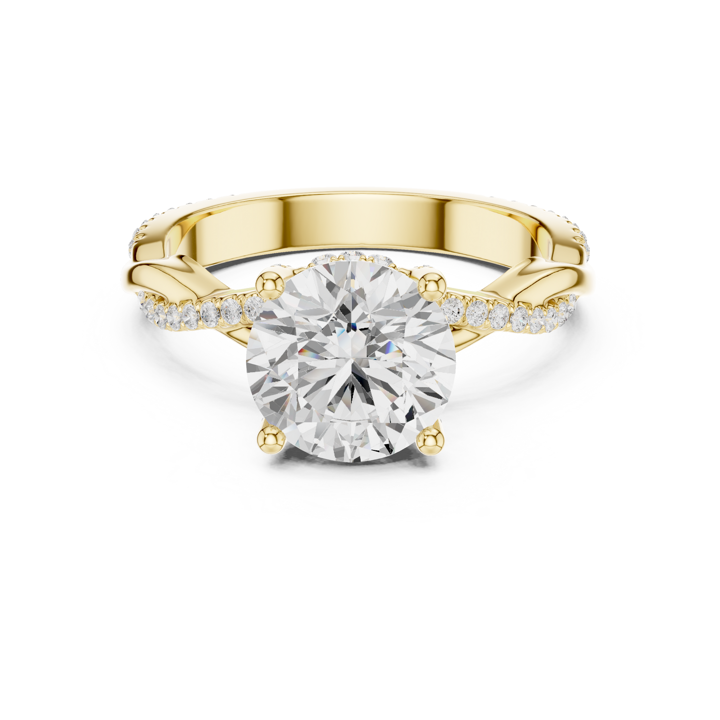 2.31ctw Round-Cut Pavé Diamond Twisted Infinity Ring | Yellow Gold Solitaire
