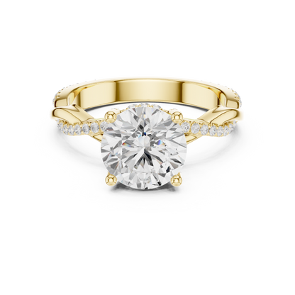 2.31ctw Round-Cut Pavé Diamond Twisted Infinity Ring | Yellow Gold Solitaire