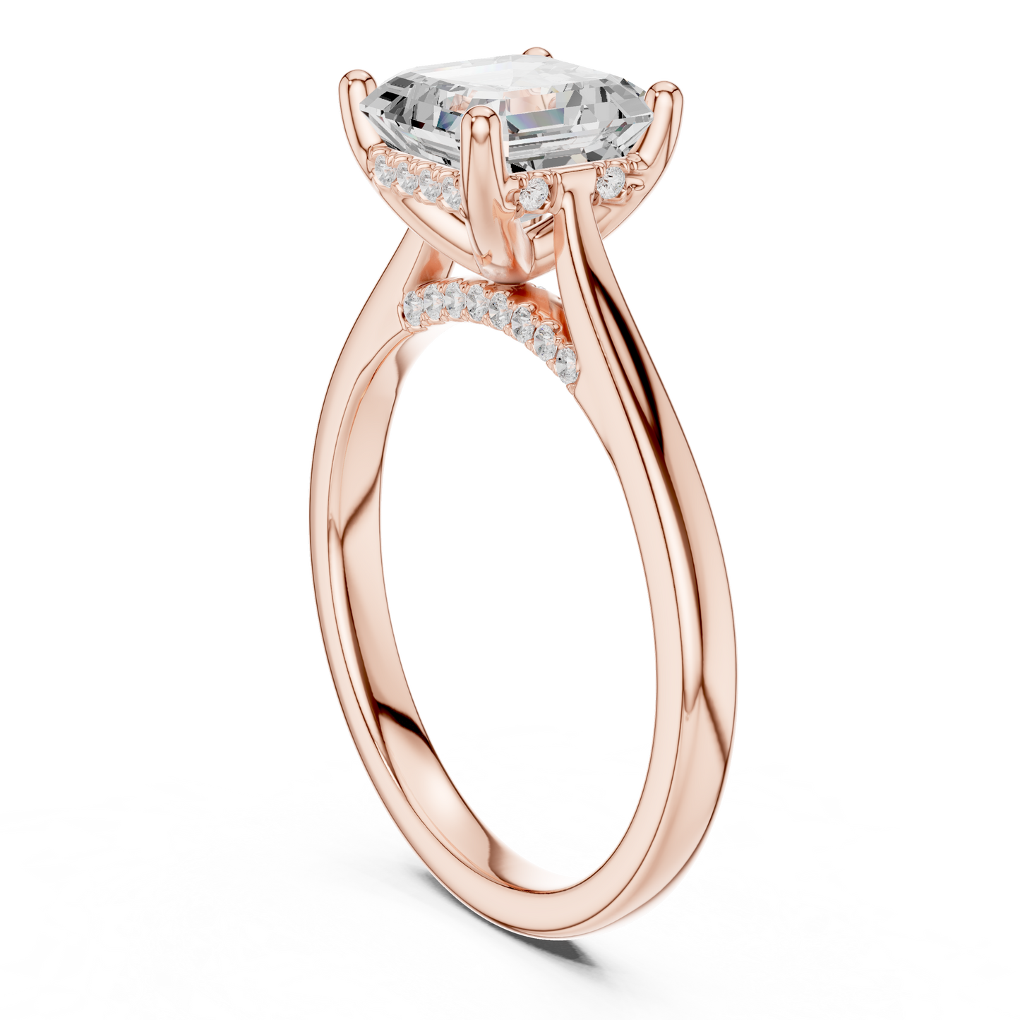 2.14ctw Asschar Cut Diamond Pave Solitaire Hidden Halo Ring | Yellow Gold