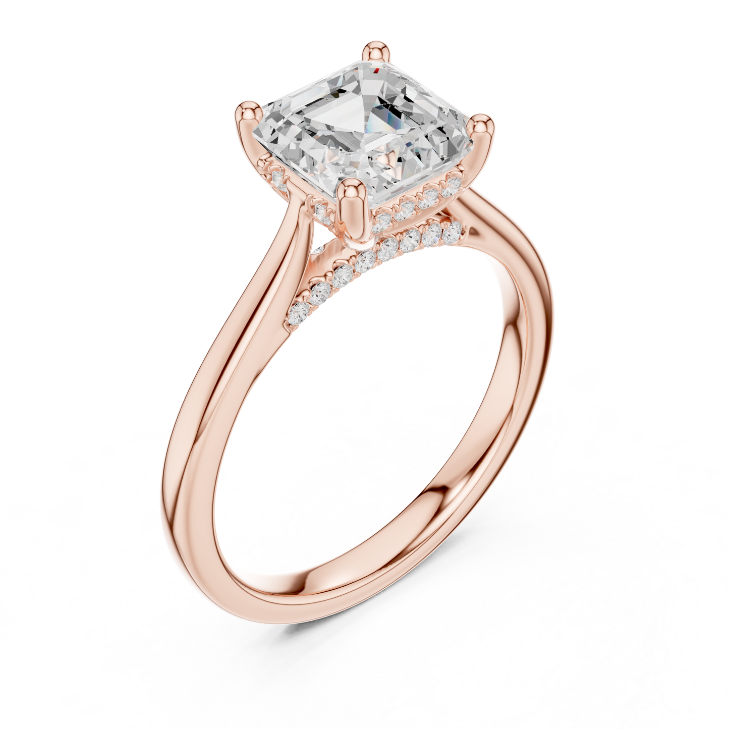 2.14ctw Asschar Cut Diamond Pave Solitaire Hidden Halo Ring | Yellow Gold