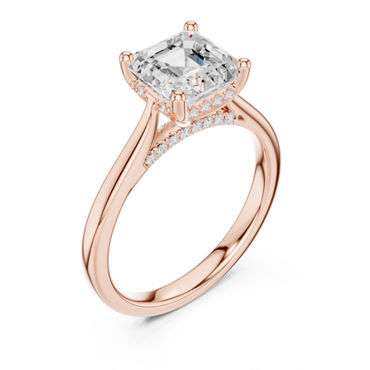 2.14ctw Asschar Cut Diamond Pave Solitaire Hidden Halo Ring | Yellow Gold