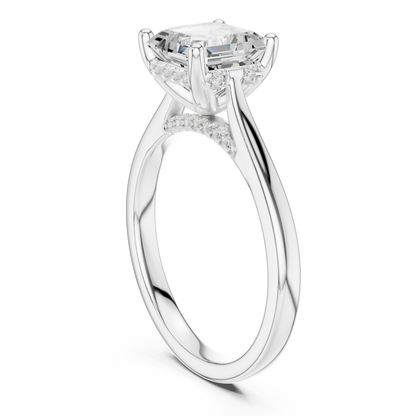 2.14ctw Asschar Cut Diamond Pave Solitaire Hidden Halo Ring | Yellow Gold