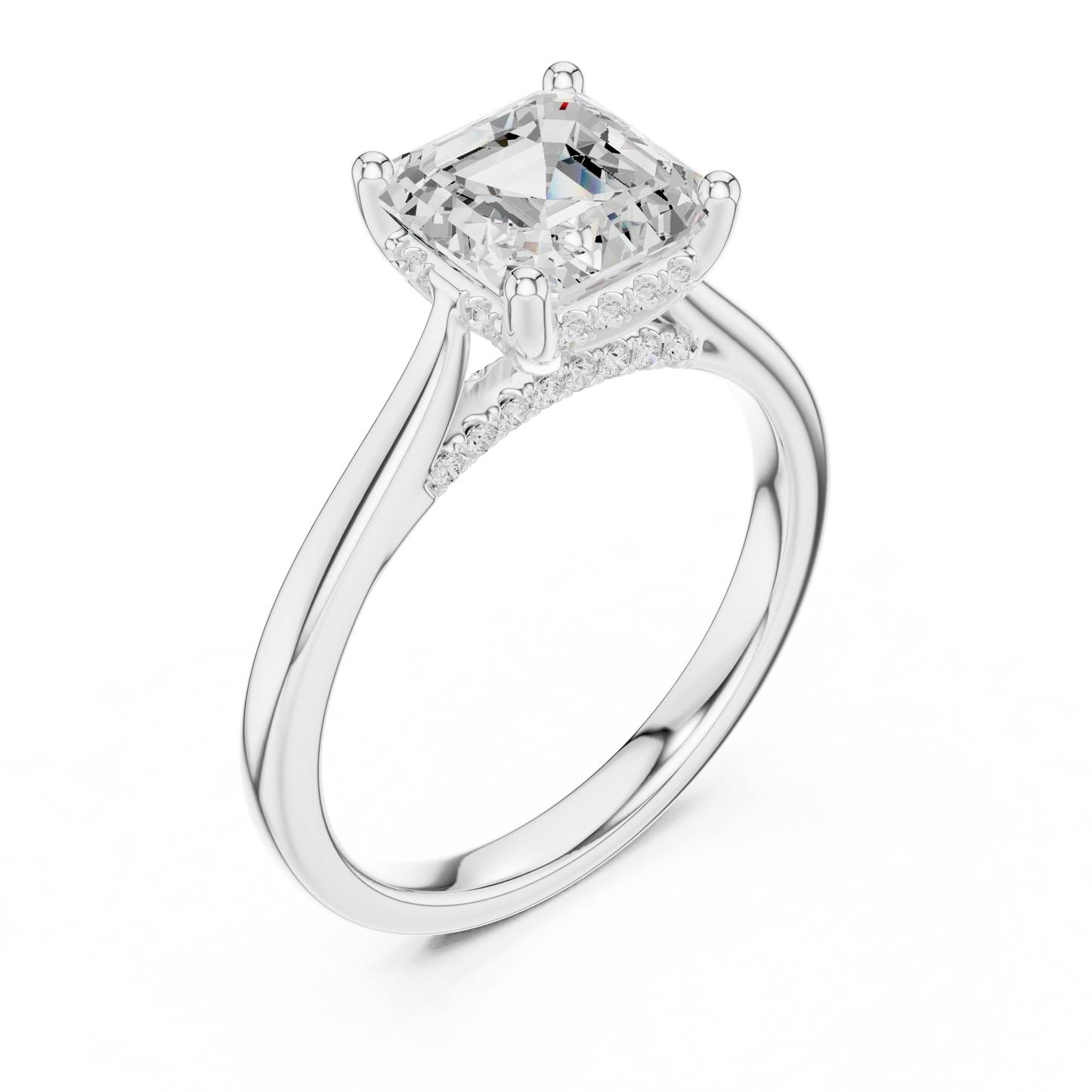 2.14ctw Asschar Cut Diamond Pave Solitaire Hidden Halo Ring | Yellow Gold