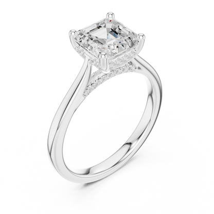 2.14ctw Asschar Cut Diamond Pave Solitaire Hidden Halo Ring | Yellow Gold