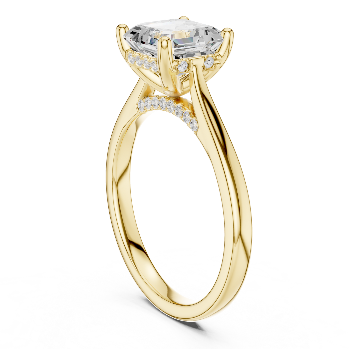 2.14ctw Asschar Cut Diamond Pave Solitaire Hidden Halo Ring | Yellow Gold