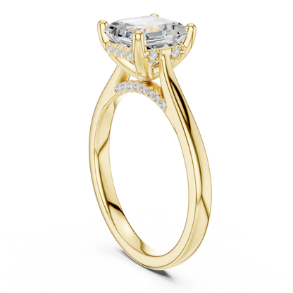 2.14ctw Asschar Cut Diamond Pave Solitaire Hidden Halo Ring | Yellow Gold