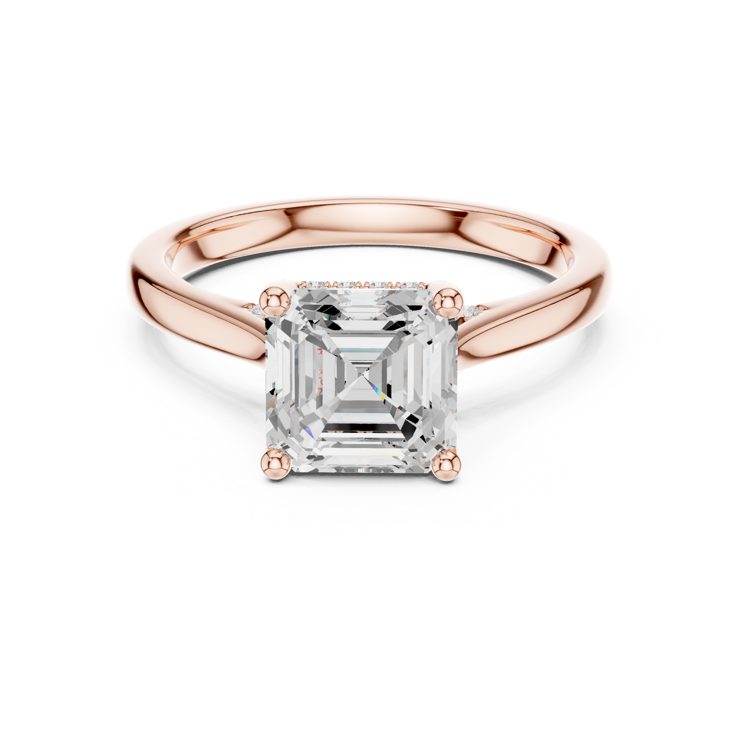 2.14ctw Asschar Cut Diamond Pave Solitaire Hidden Halo Ring | Yellow Gold