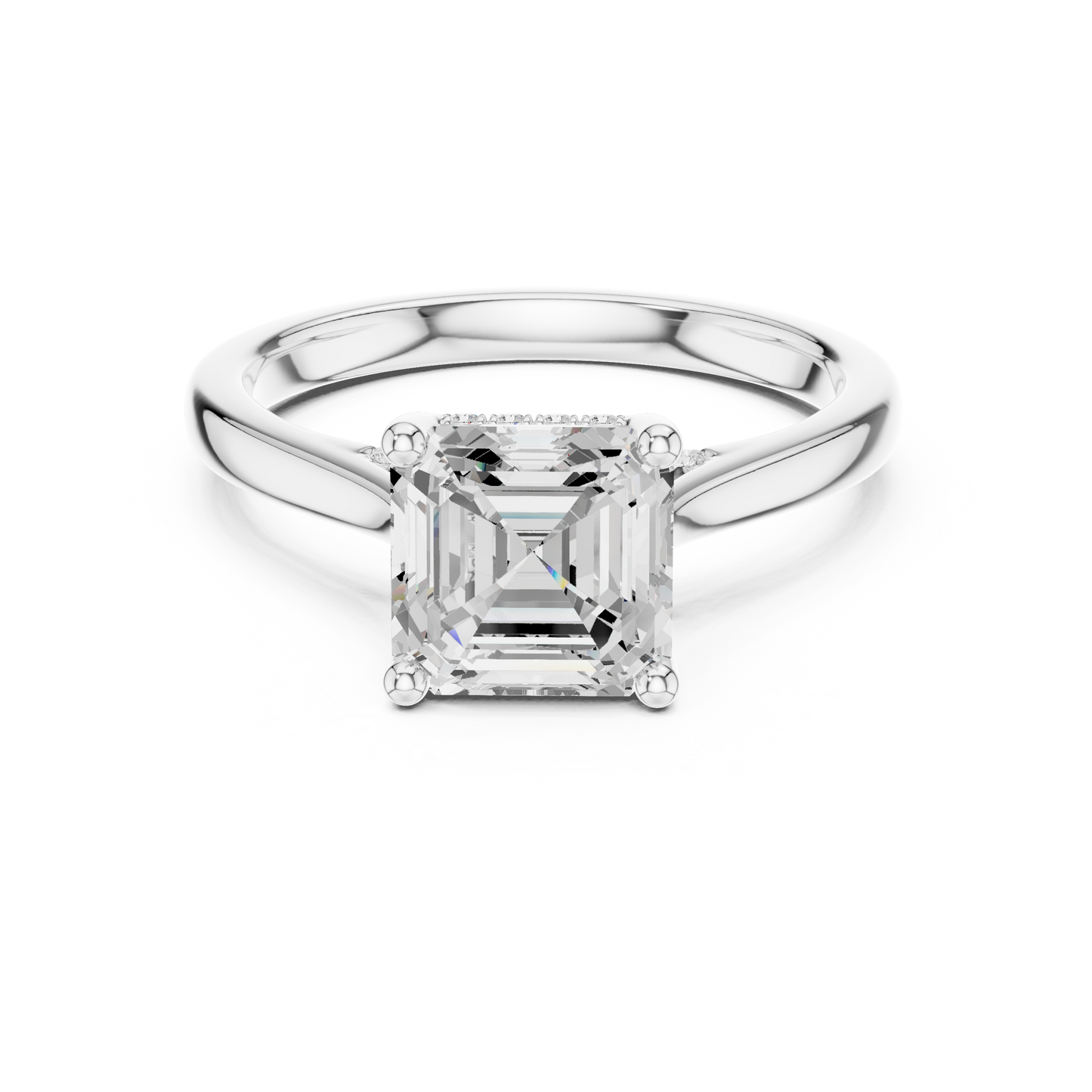 2.14ctw Asschar Cut Diamond Pave Solitaire Hidden Halo Ring | Yellow Gold
