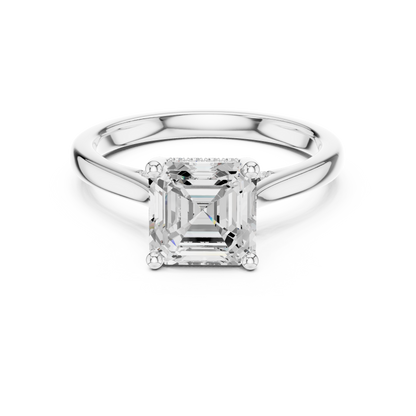 2.14ctw Asschar Cut Diamond Pave Solitaire Hidden Halo Ring | Yellow Gold