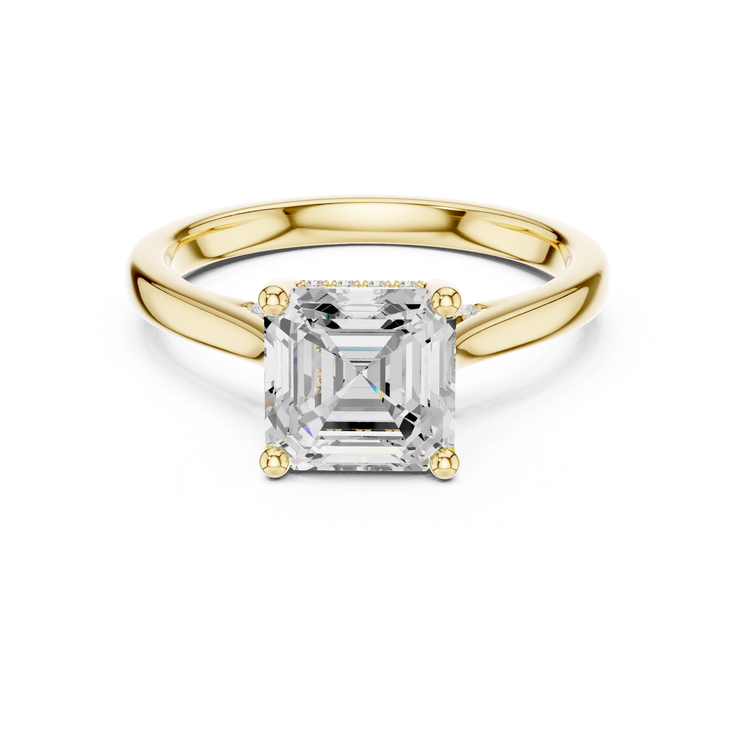 2.14ctw Asschar Cut Diamond Pave Solitaire Hidden Halo Ring | Yellow Gold