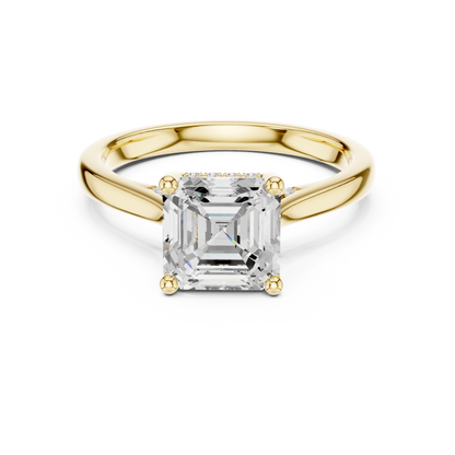 2.14ctw Asschar Cut Diamond Pave Solitaire Hidden Halo Ring | Yellow Gold