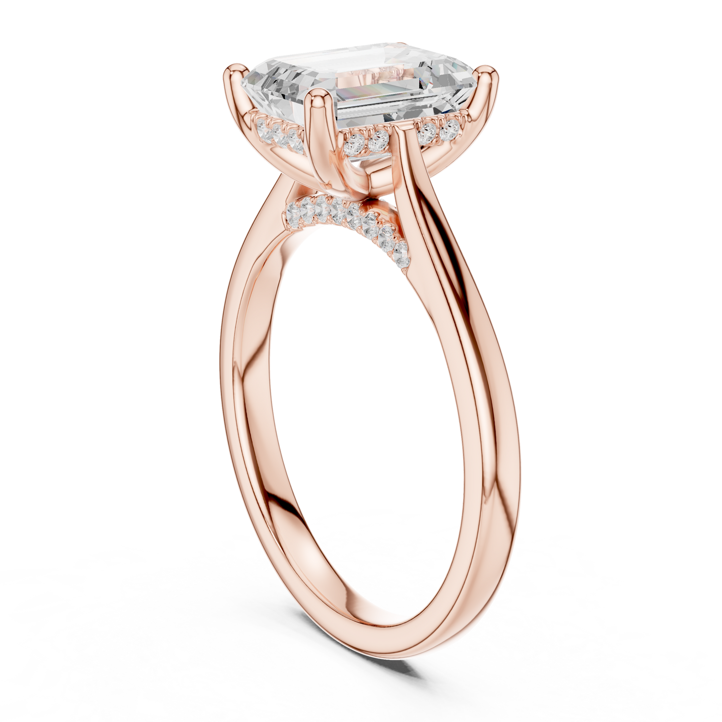 2.15ctw Emerald Cut Diamond Pave Solitaire Hidden Halo Ring | Yellow Gold