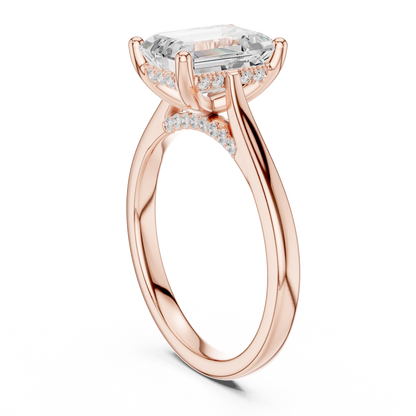 2.15ctw Emerald Cut Diamond Pave Solitaire Hidden Halo Ring | Yellow Gold