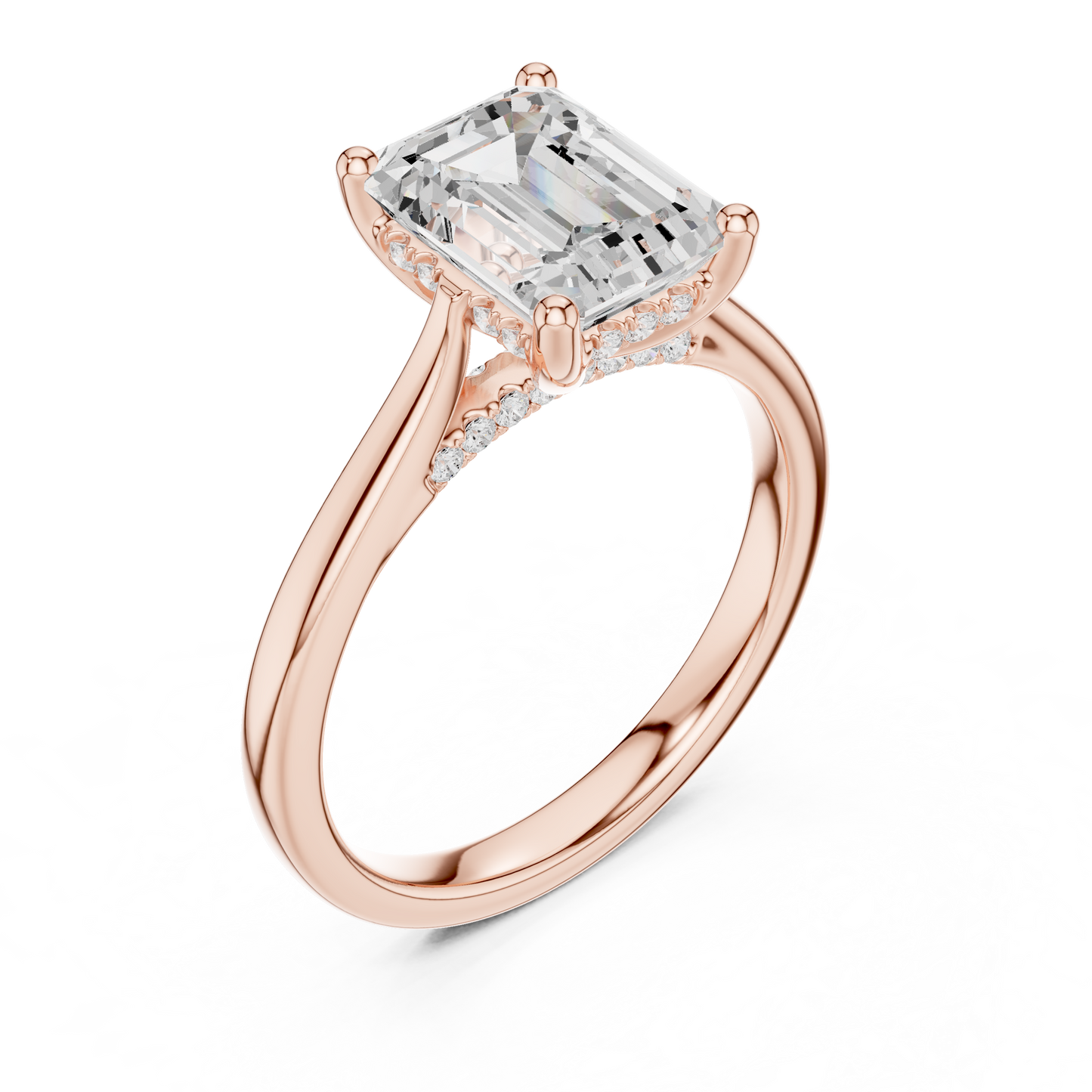2.15ctw Emerald Cut Diamond Pave Solitaire Hidden Halo Ring | Yellow Gold