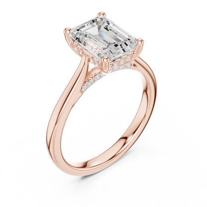 2.15ctw Emerald Cut Diamond Pave Solitaire Hidden Halo Ring | Yellow Gold