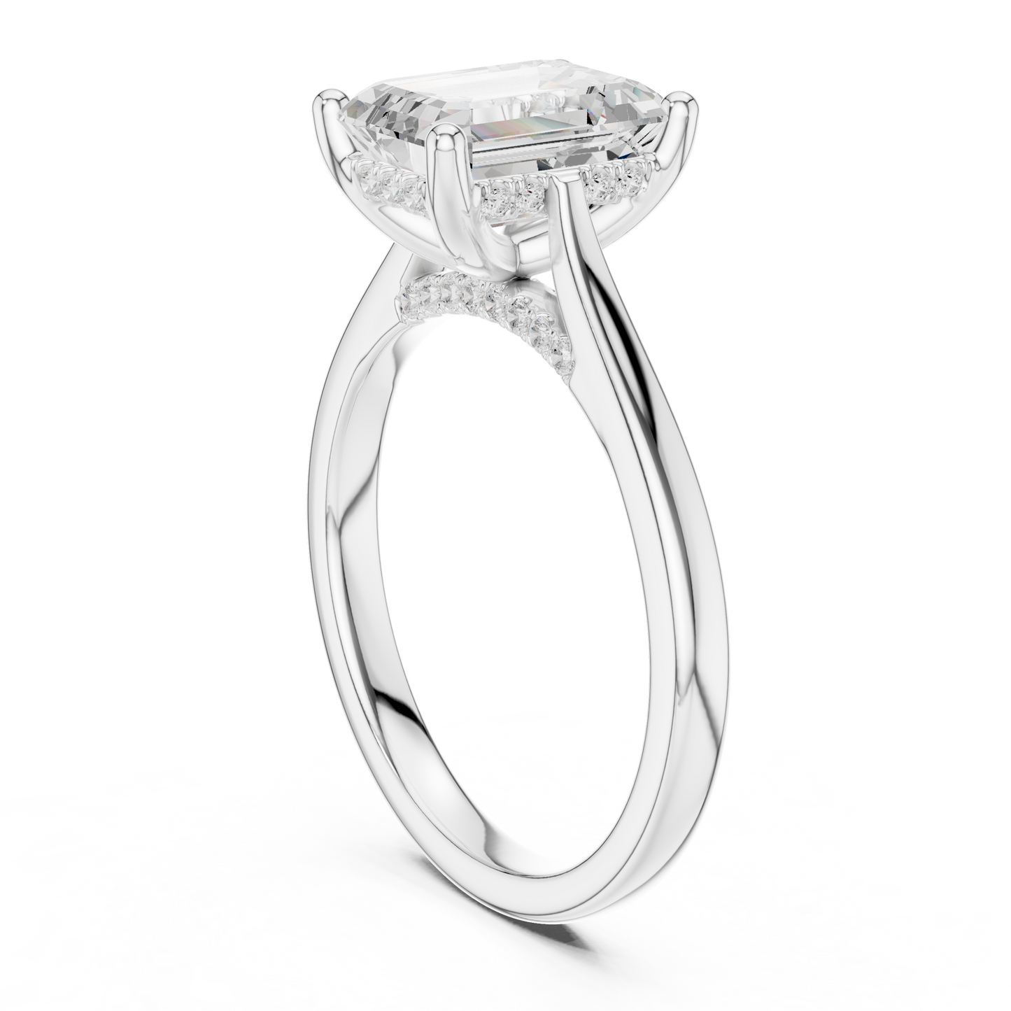 2.15ctw Emerald Cut Diamond Pave Solitaire Hidden Halo Ring | Yellow Gold
