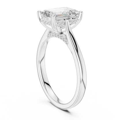 2.15ctw Emerald Cut Diamond Pave Solitaire Hidden Halo Ring | Yellow Gold