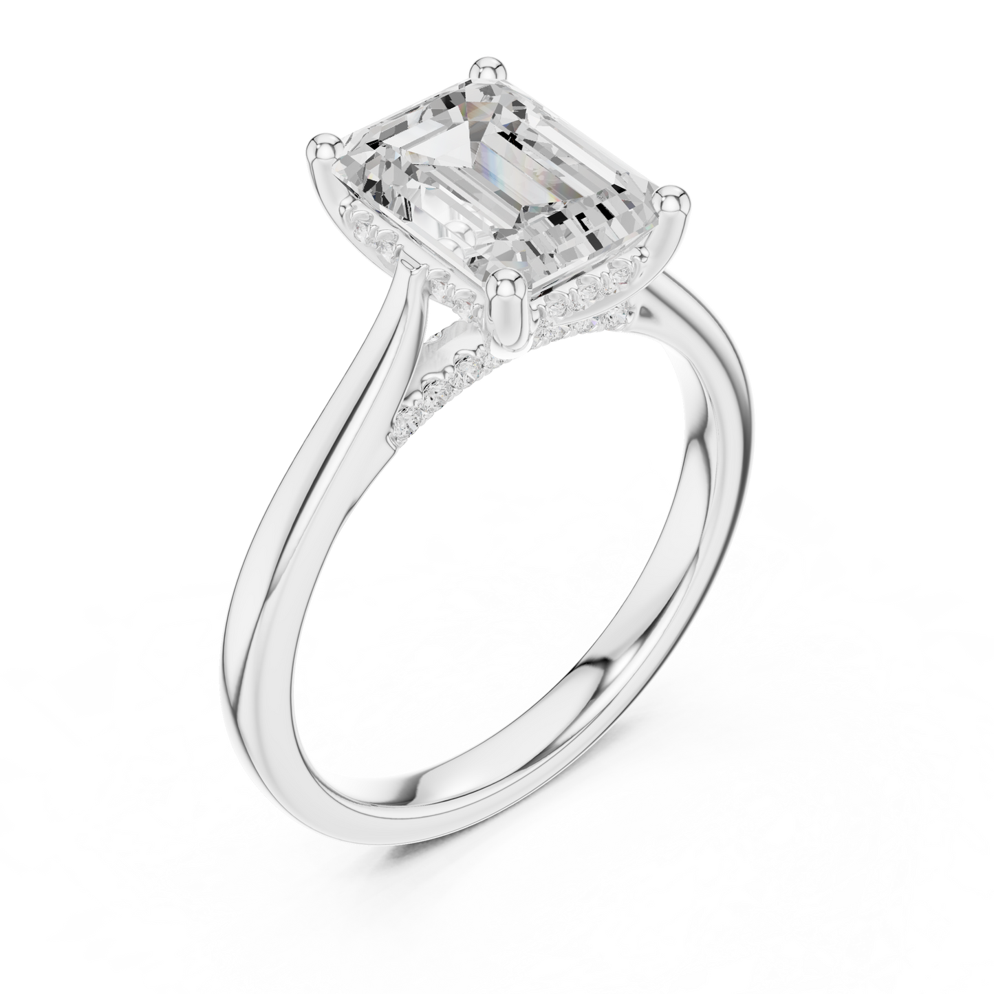 2.15ctw Emerald Cut Diamond Pave Solitaire Hidden Halo Ring | Yellow Gold