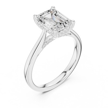 2.15ctw Emerald Cut Diamond Pave Solitaire Hidden Halo Ring | Yellow Gold