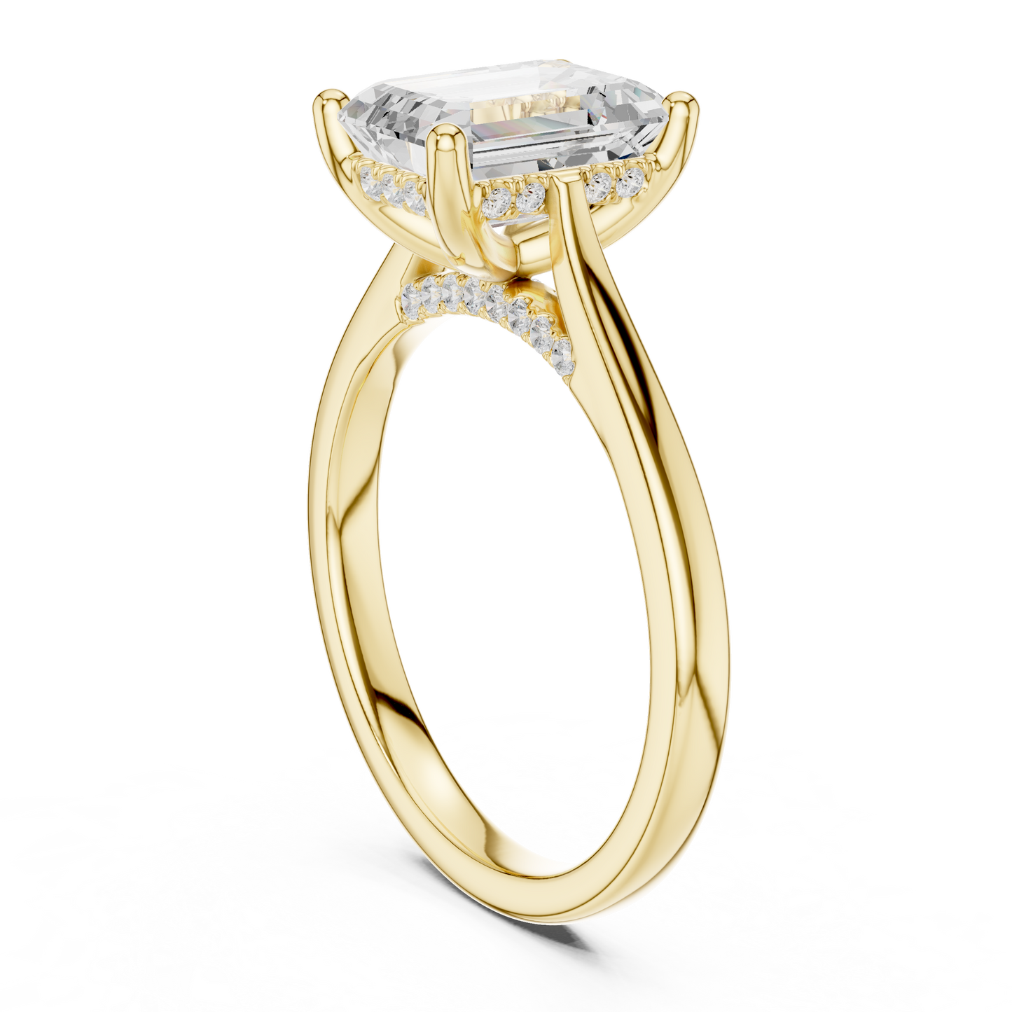 2.15ctw Emerald Cut Diamond Pave Solitaire Hidden Halo Ring | Yellow Gold