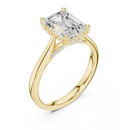 2.15ctw Emerald Cut Diamond Pave Solitaire Hidden Halo Ring | Yellow Gold