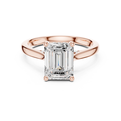 2.15ctw Emerald Cut Diamond Pave Solitaire Hidden Halo Ring | Yellow Gold