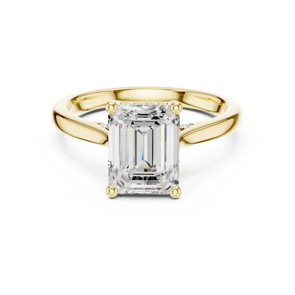 2.15ctw Emerald Cut Diamond Pave Solitaire Hidden Halo Ring | Yellow Gold