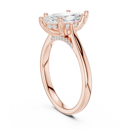 2.14ctw Marquise Cut Diamond Pave Solitaire Hidden Halo Ring | Yellow Gold
