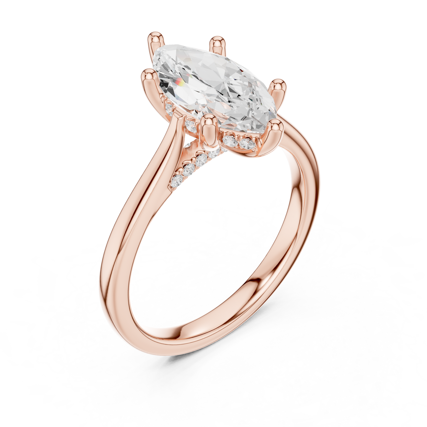 2.14ctw Marquise Cut Diamond Pave Solitaire Hidden Halo Ring | Yellow Gold
