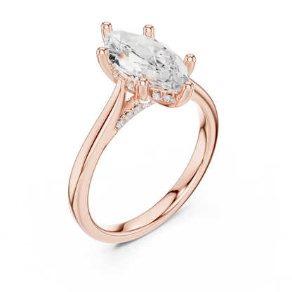 2.14ctw Marquise Cut Diamond Pave Solitaire Hidden Halo Ring | Yellow Gold